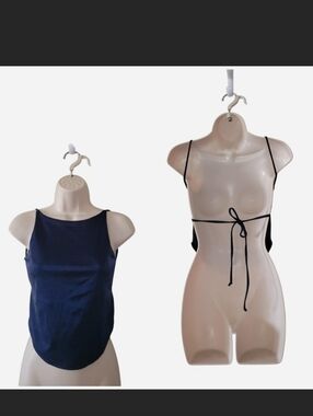 Vintage Navy Satin Apron Top